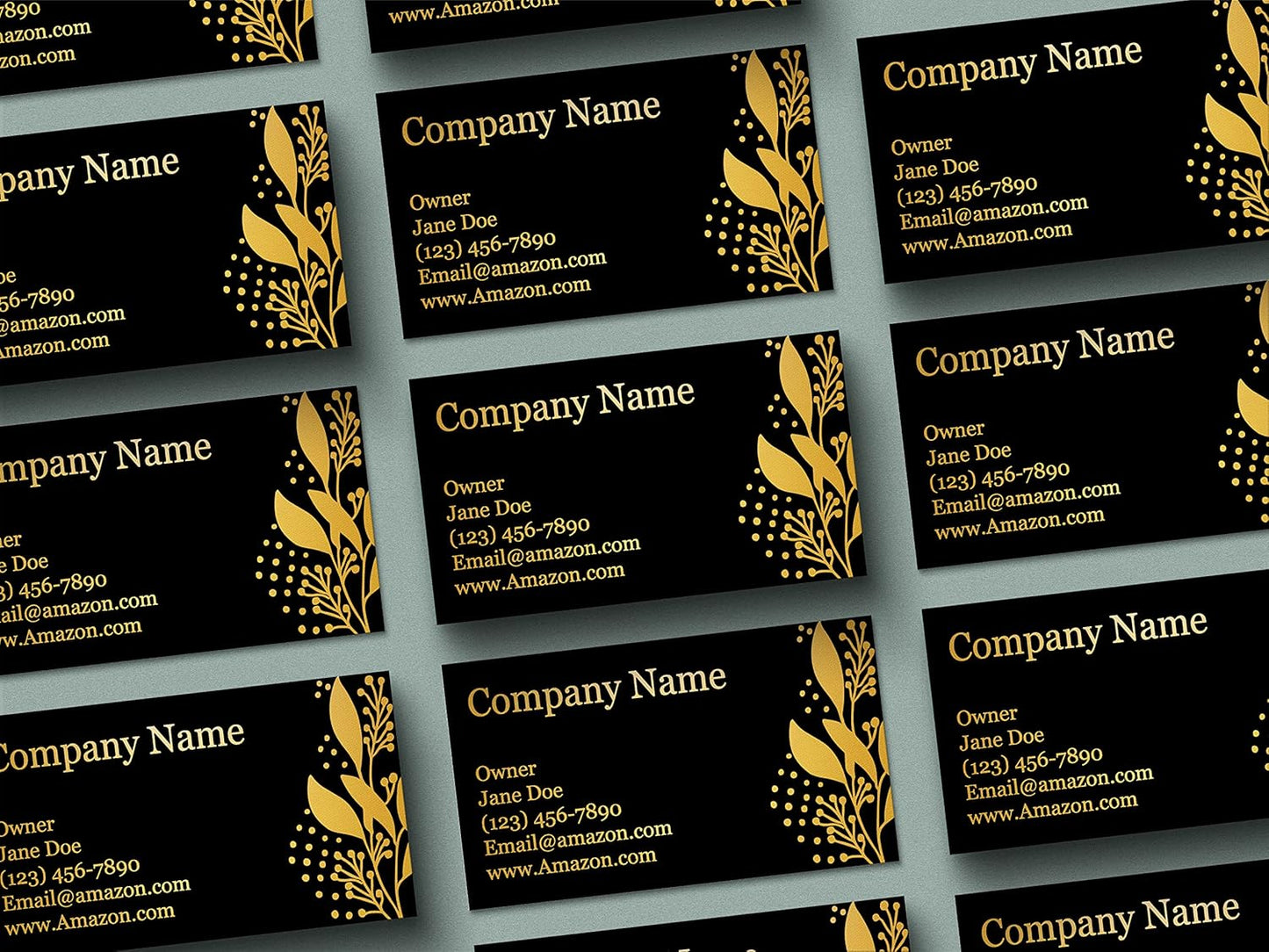 Personalized Gold Foil Black Business Cards 100 Pack - 3.5" x 2" Cards - 14 PT Thick Sturdy Cards - Unique Shiny Gold Foil - Made in the U.S.A. (Gold Leaves)