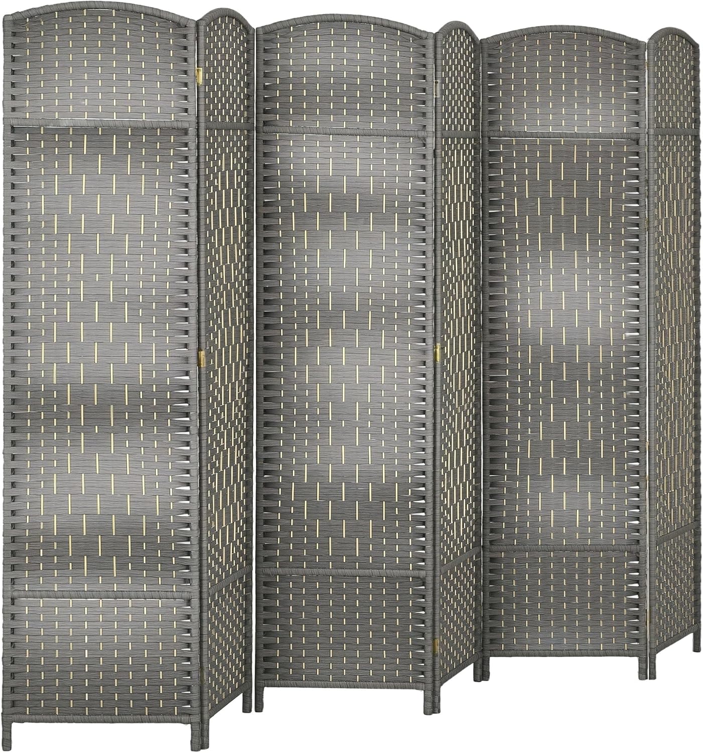 HOMCOM 6 Panel Room Divider, 6' Tall Folding Privacy Screen, Hand-Woven Freestanding Wall Partition for Home Office, Bedroom, Mixed Gray