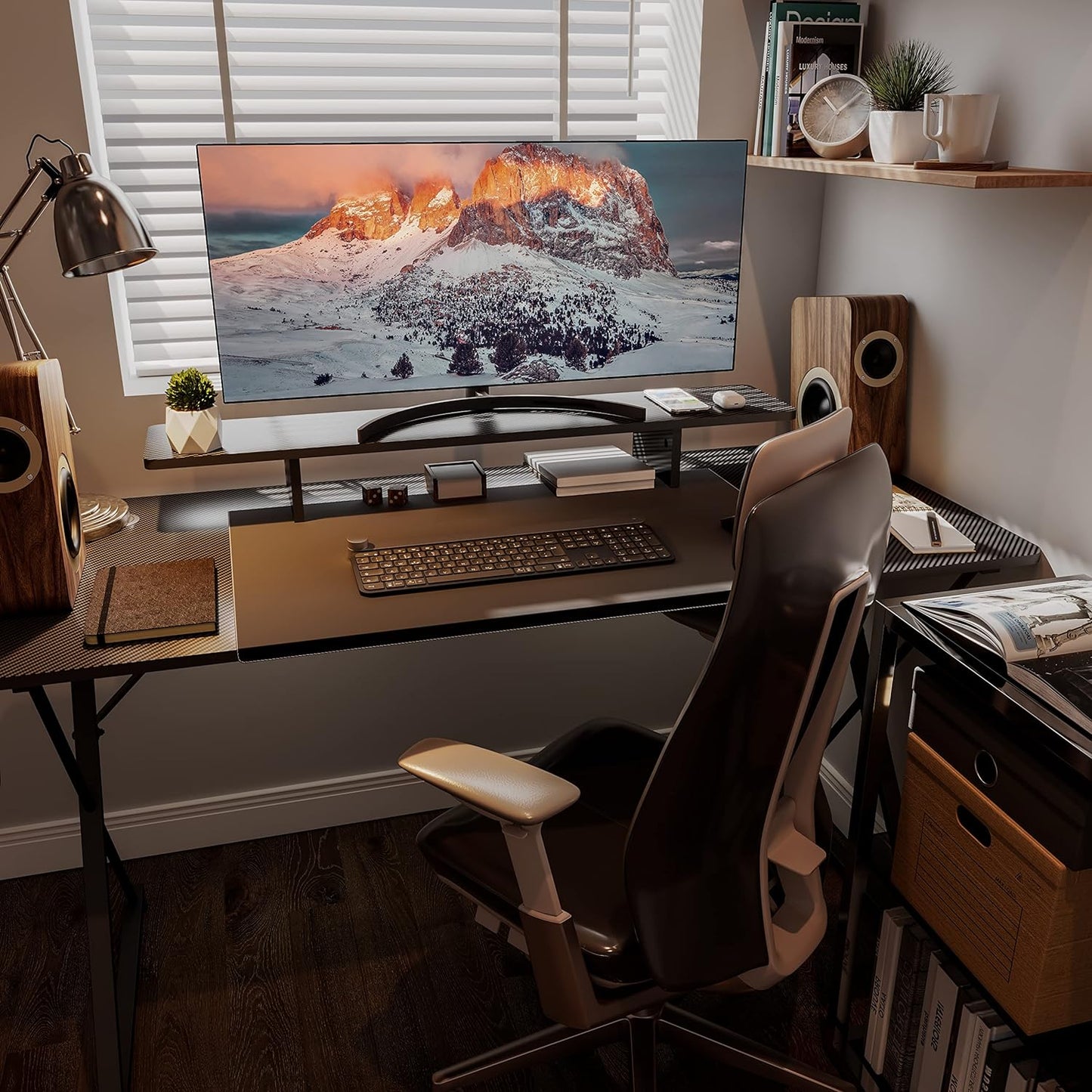 EUREKA ERGONOMIC Dual Monitor Stand - Adjustable Legs, Dual Monitor Riser, Carbon Fiber Computer Monitor Stand, Desktop Organizer, Monitor Stand Riser for PC, Computer, Laptop (Black)
