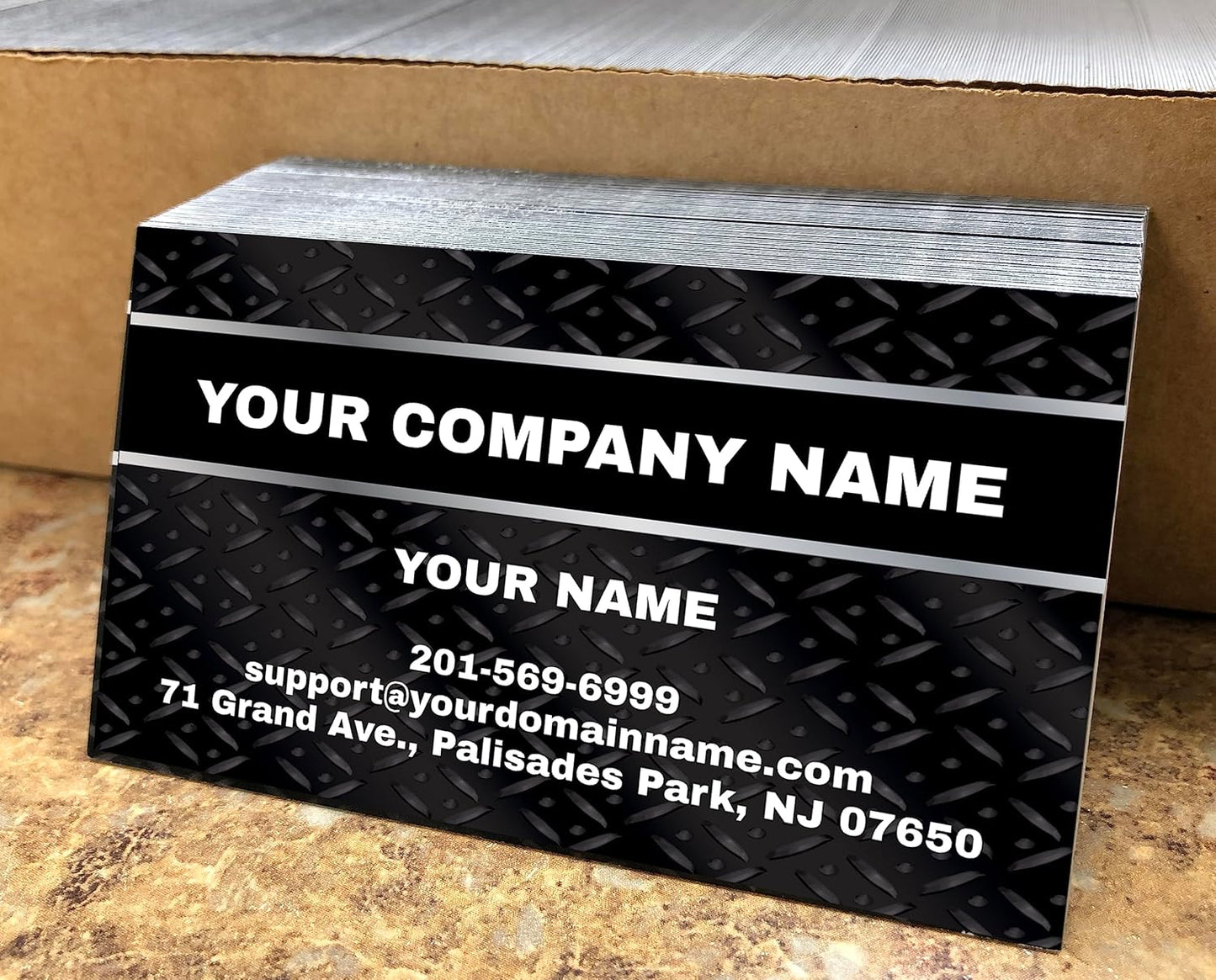 IMPACTONLINEPRINTING, Business Cards 100pcs - Thick Smooth16Pt Paper(350gsm), Metal-Black