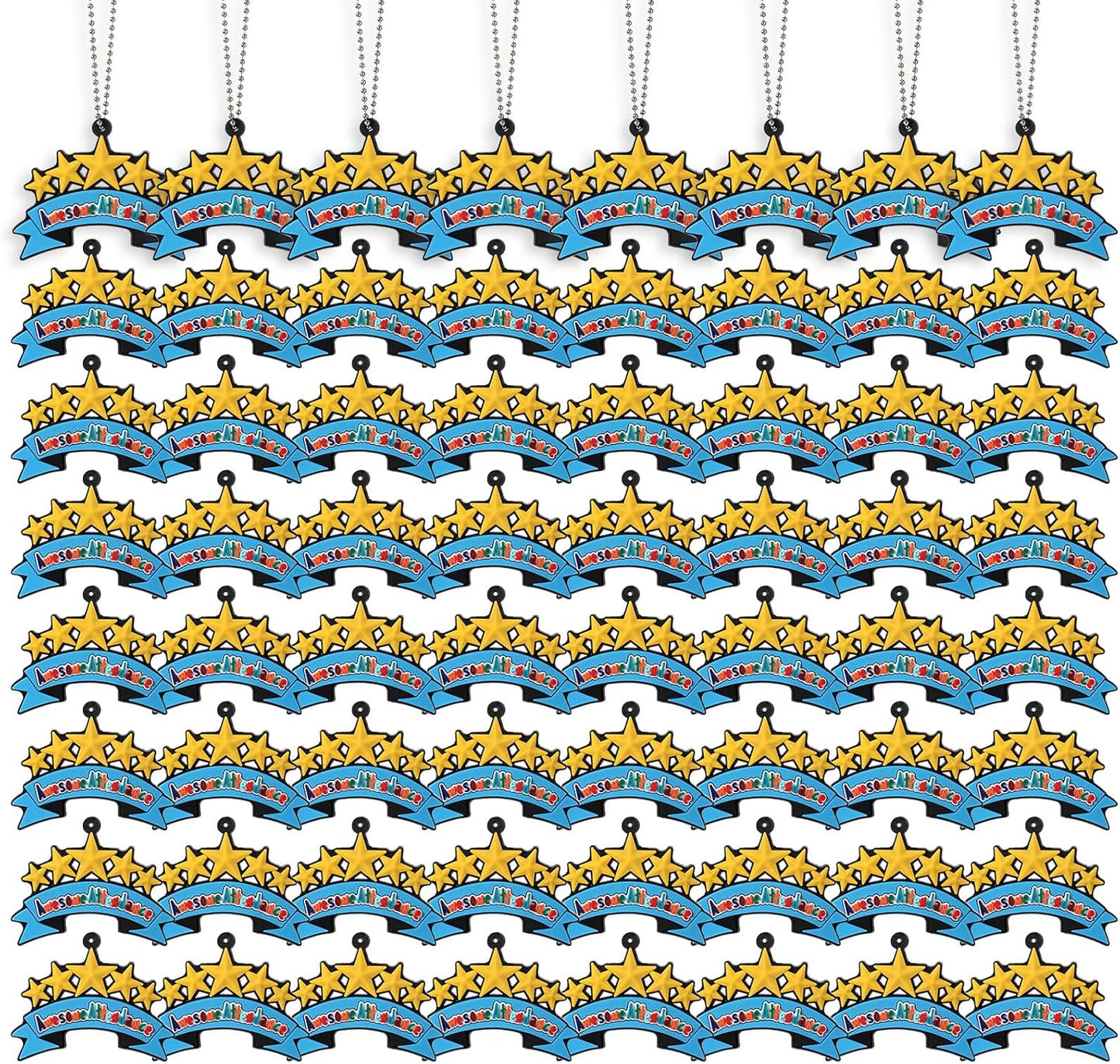 200 Pcs Awesome Attendance Silicone Tags with Chains, Motivational Brag Awards for Students, Classroom Incentives, Teacher Rewards, Reading Competition Prizes, Wearable Encouragement Gifts