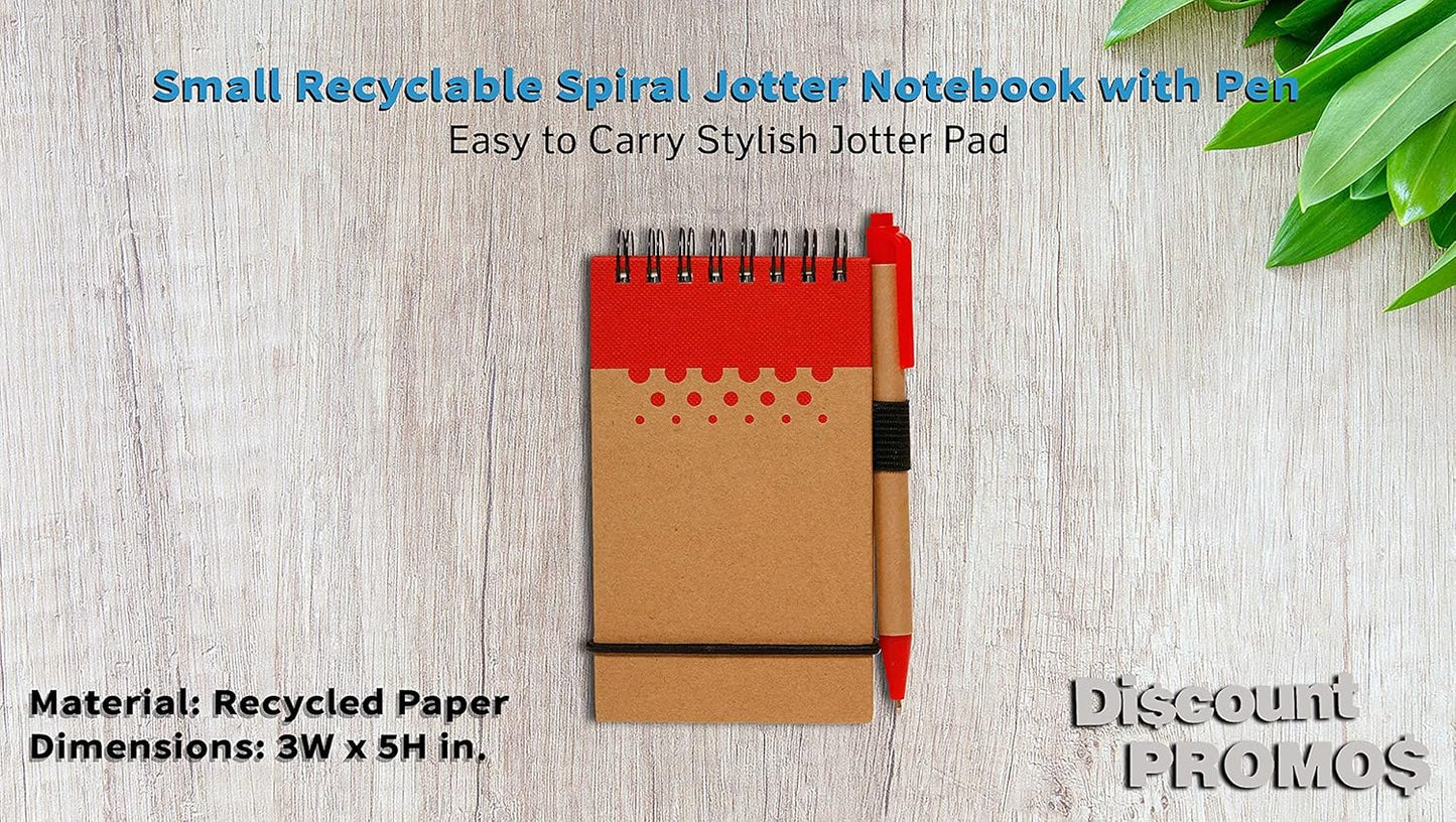 DISCOUNT PROMOS 10 Recyclable Spiral Small Notebooks Pack - 60 Lined Pages - Red