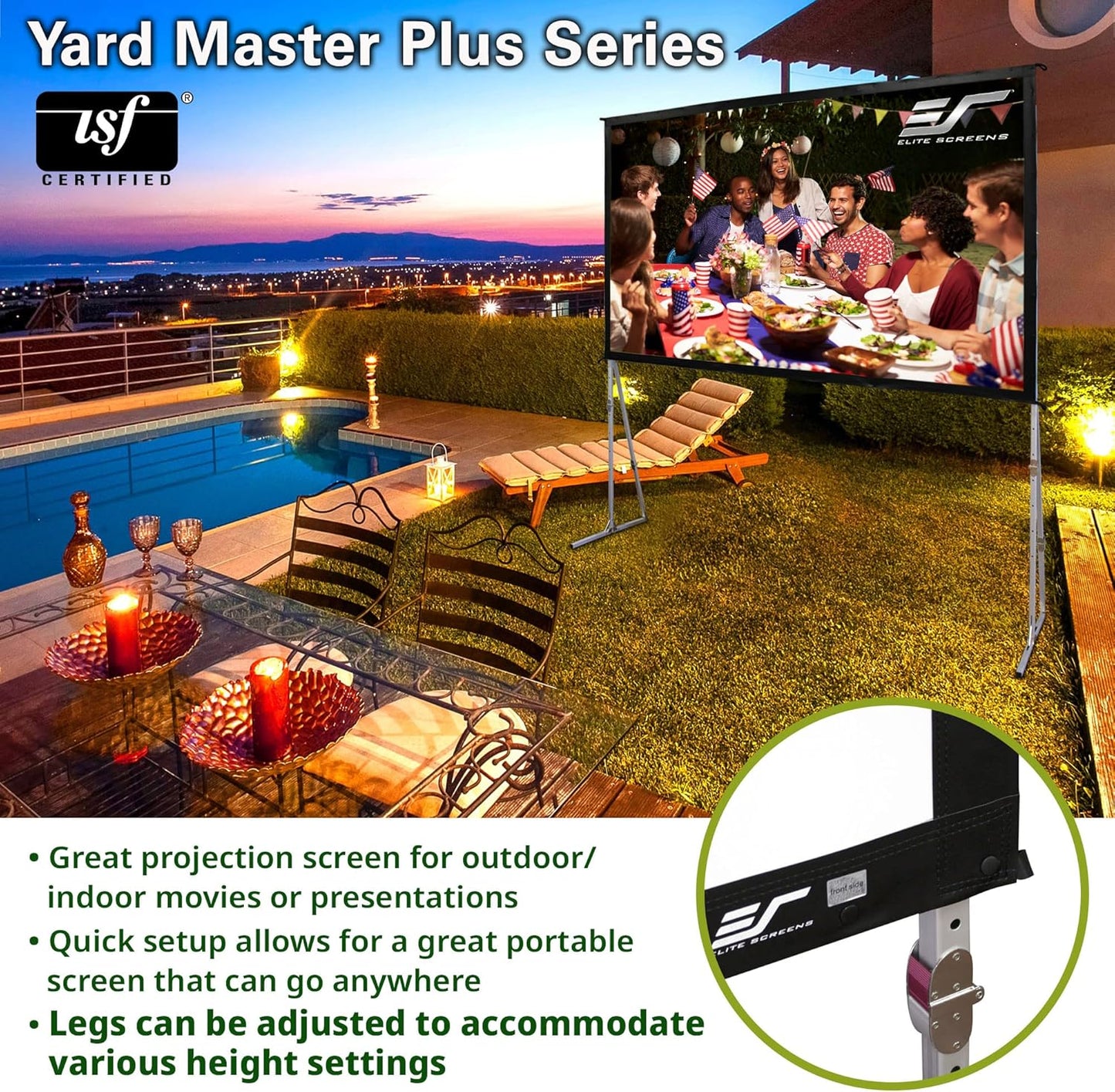 Elite Screens Yard Master Plus, 145-INCH 16:9 Height Setting Adjustable Portable Projector Screen, 4K HD Outdoor Indoor Movie Theater Front Projection, US Based Company 2-YEAR WARRANTY, OMS145H2PLUS