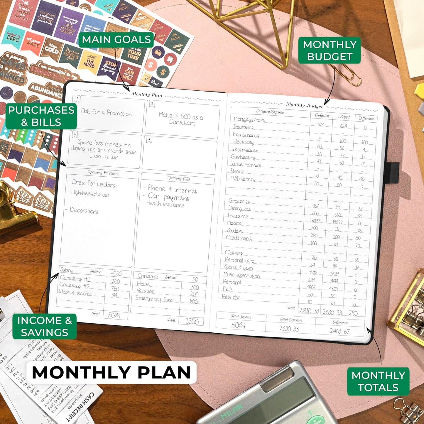 GoGirl Budget Planner – Monthly Financial Planner Organizer Budget Book. Expense Tracker Notebook Journal to Control Money, A5 (Black)