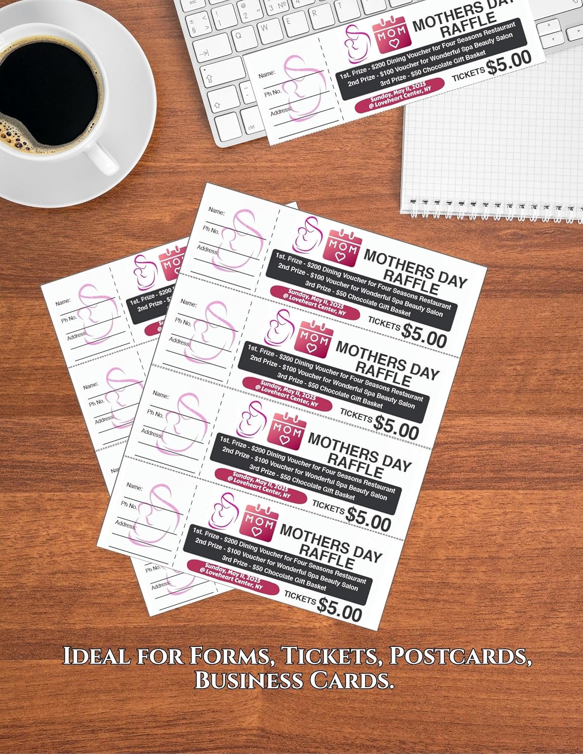 Limited Papers (TM) 8.5x11 Perforated Paper, 20/50 Pound, 75 GSM, Variety of Perforation Sizes and Colors, for Forms, Tickets, Postcards, Business Cards. (Blue, 4 up - horizontal every 2.75")