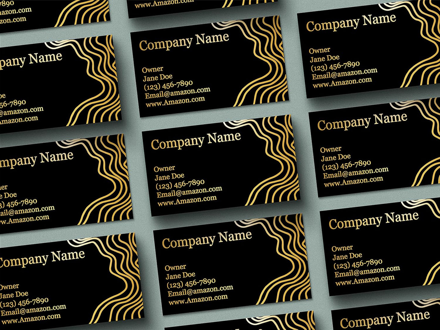 Personalized Gold Foil Black Business Cards 100 Pack - 3.5" x 2" Cards - 14 PT Thick Sturdy Cards - Unique Shiny Gold Foil - Made in the U.S.A. (Gold Twisted)