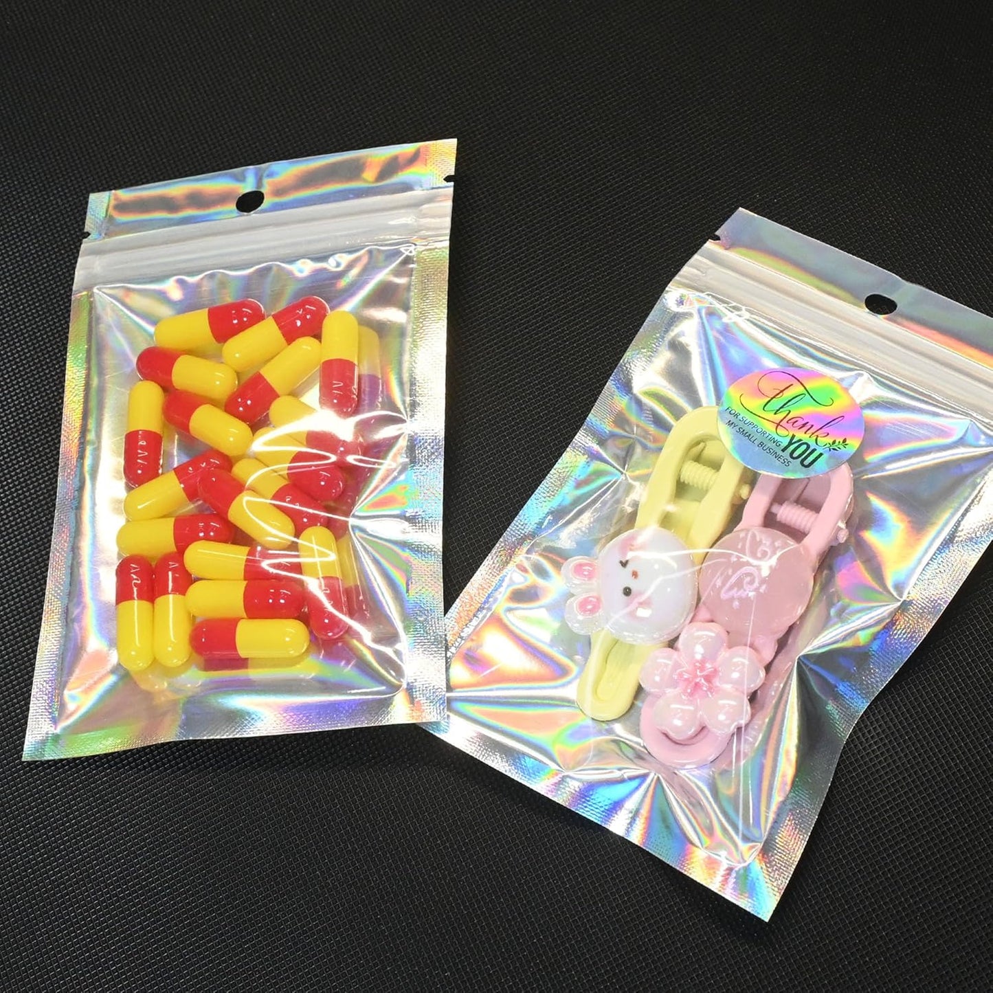 100 Pack Holographic Resealable Plastic Bags for Food Storage, Zipper Bags with Clear Front Window, Packaging Pouch for Small Business (100 Pack, 3.2x5.2 inch)
