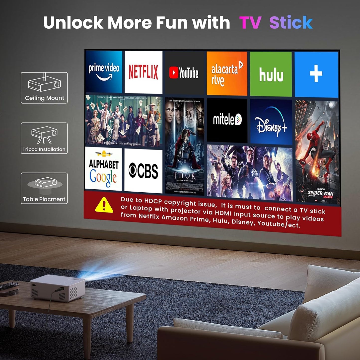 FANGOR 1080P HD Projector, WiFi Bluetooth Projectors, Max 230” Projection Screen Portable Home Theater Video Movie Proyector With Tripod, Compatible with HDMI, USB, Laptop, iOS & Android Phone