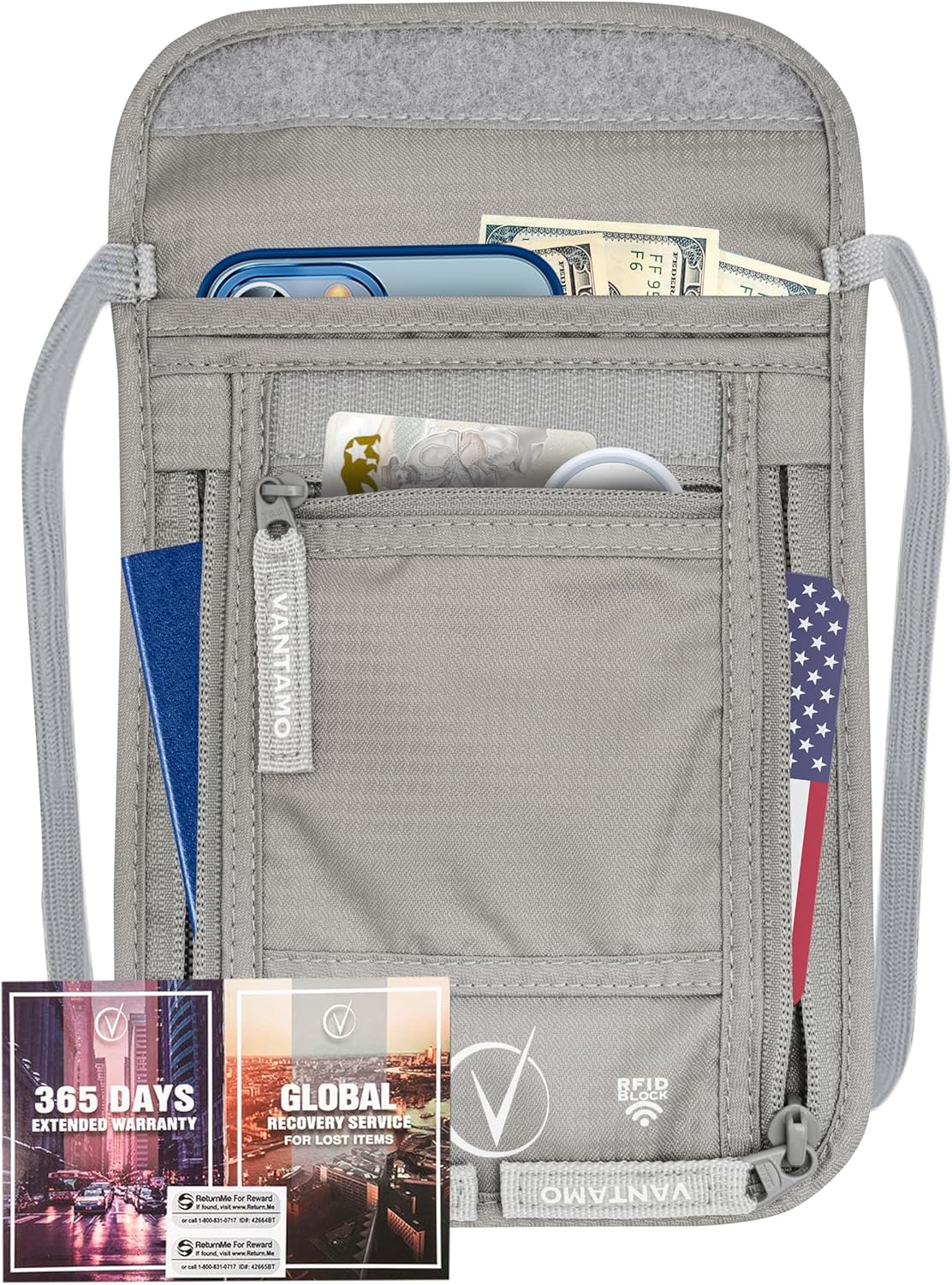 Vantamo Hidden Money Belt For Extra Safety, RFID Ultra-Thin Fanny Pack, 2 Compartment Money Bag Fits Passport & Phone
