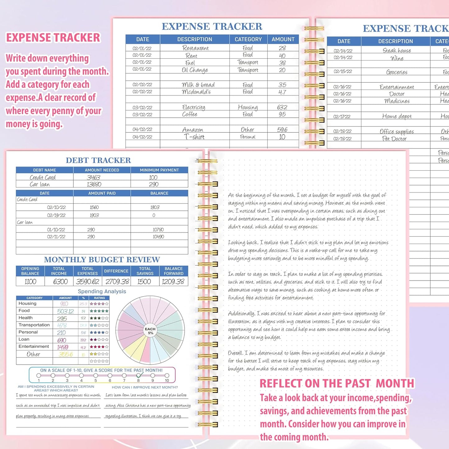 Budget Planner - Monthly Finance Organizer with Expense Tracker Notebook to Manage Your Money Effectively, Undated Finance Planner/Account Book, Start Anytimem,A5(8.6x5.9 inchs),100gsm Paper - Pink