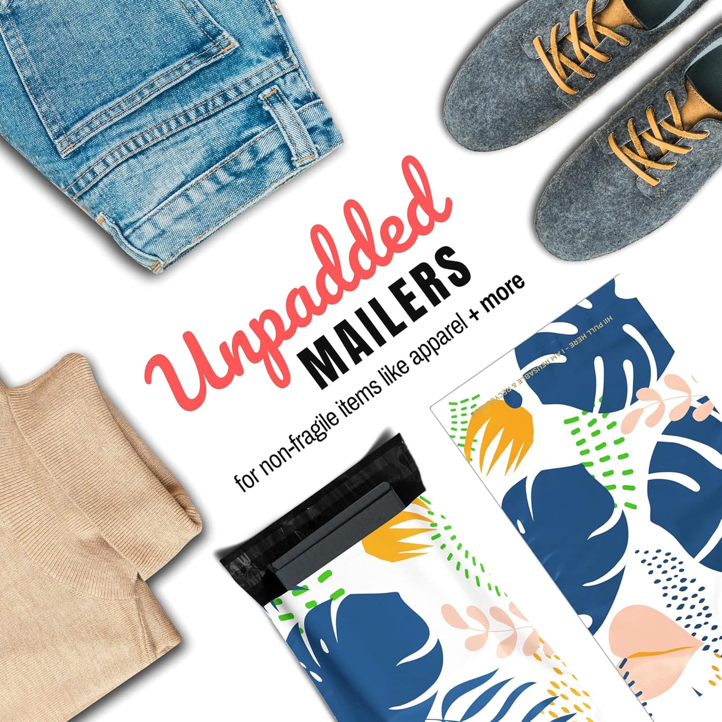 Poly Mailers 12.5x15 50 Pack | Self-Sealing Shipping Bags Envelopes for Small Business | Waterproof Durable Packaging | Floral Palm | Green Blue | à la mode Mailers
