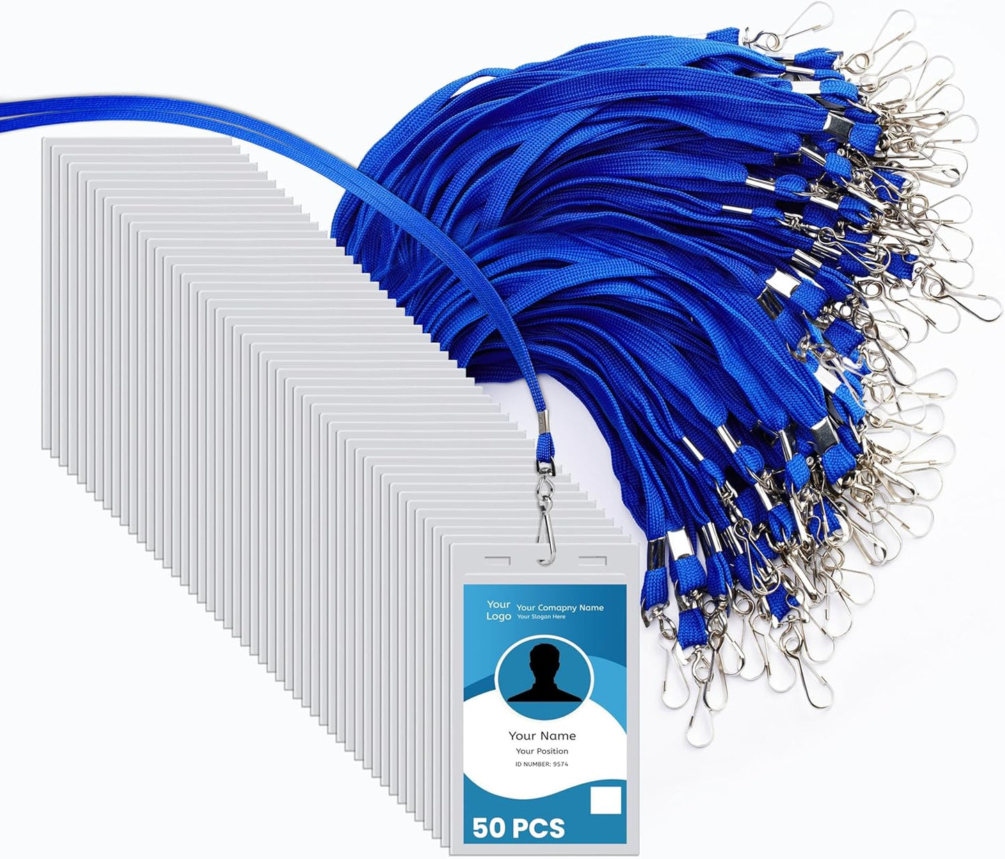 50-Pack Lanyard with Badge Holder - Blue Lanyard for id Badge Clip with Swivel J-Hooks - Versatile Neck Lanyard for Keys, Card Holders, Whistles