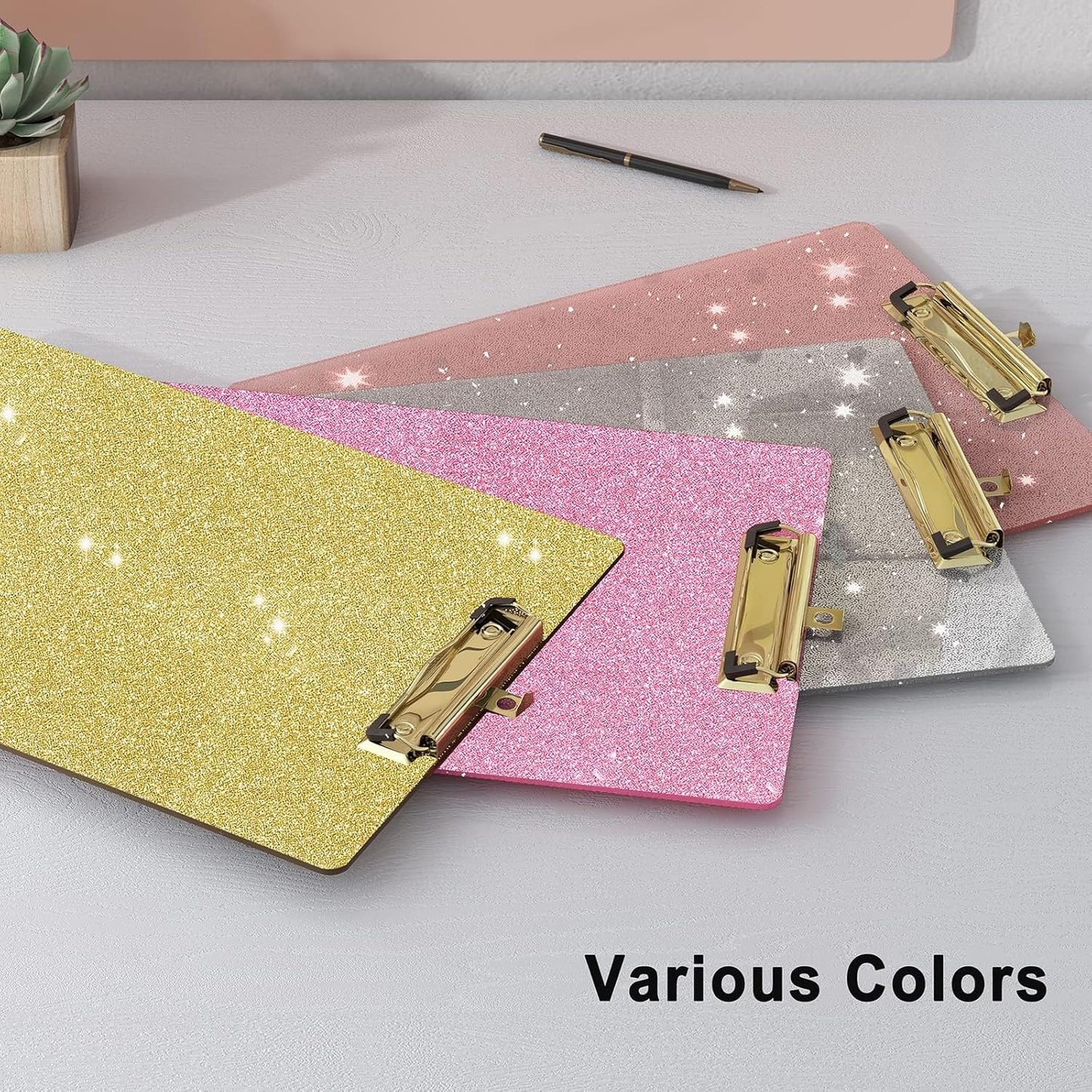 Glitter Acrylic Clipboard Decorative Standard A4 Letter Size 12.2" x 8.7", Fashion Bling Clip Boards with Designed Low Profile Gold Clip for Classroom Office - Purple