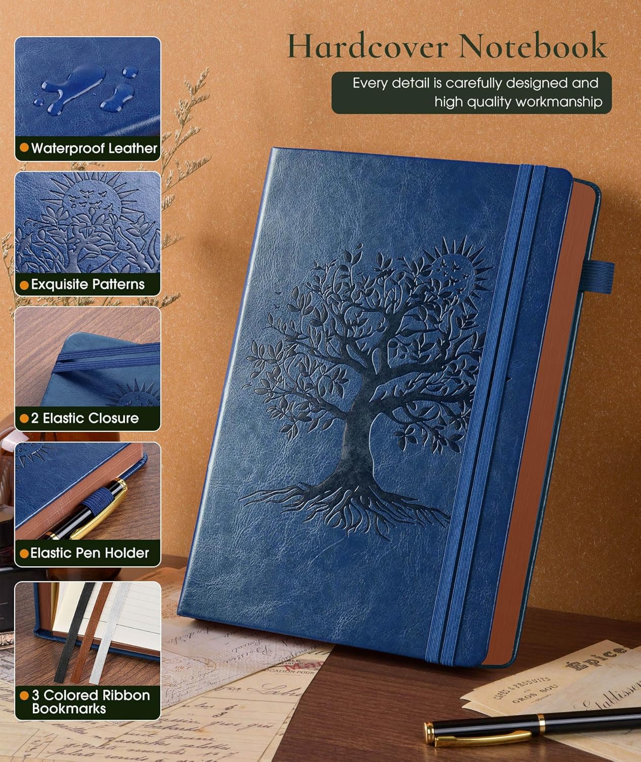 Vintage Leather Journal with 300 Numbered Pages,A4 Lined Journal for Men Women,Daily Journals for Writing,College Ruled Notebook for Work,School,Note taking,Travel Diary,Large (8.5" X 11.3")