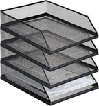 Hicarer 4 Pcs Black Metal Letter Tray Stackable Desk Tray Single Wire Mesh by Hicarer