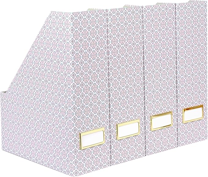BLU MONACO | Foldable Magazine File Holder Set of 4 | Moroccan Tile Cardboard by Blu_Monaco