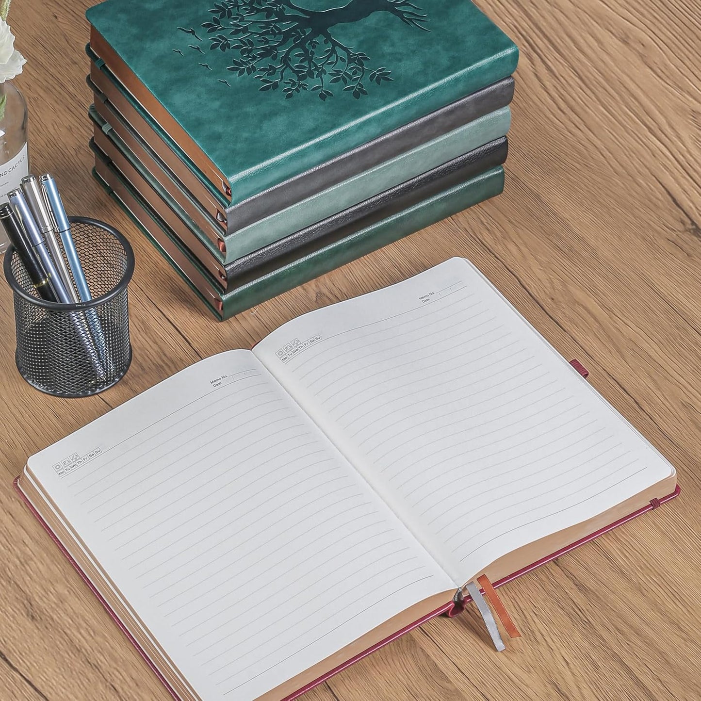 ZXHQ A5 360 Pages Lined Journaling Notebooks with Pen, Journals for Women Men Writing Notebook, Tree of Life Design, Brown Edge Fine Inner Pocket - Wine Red