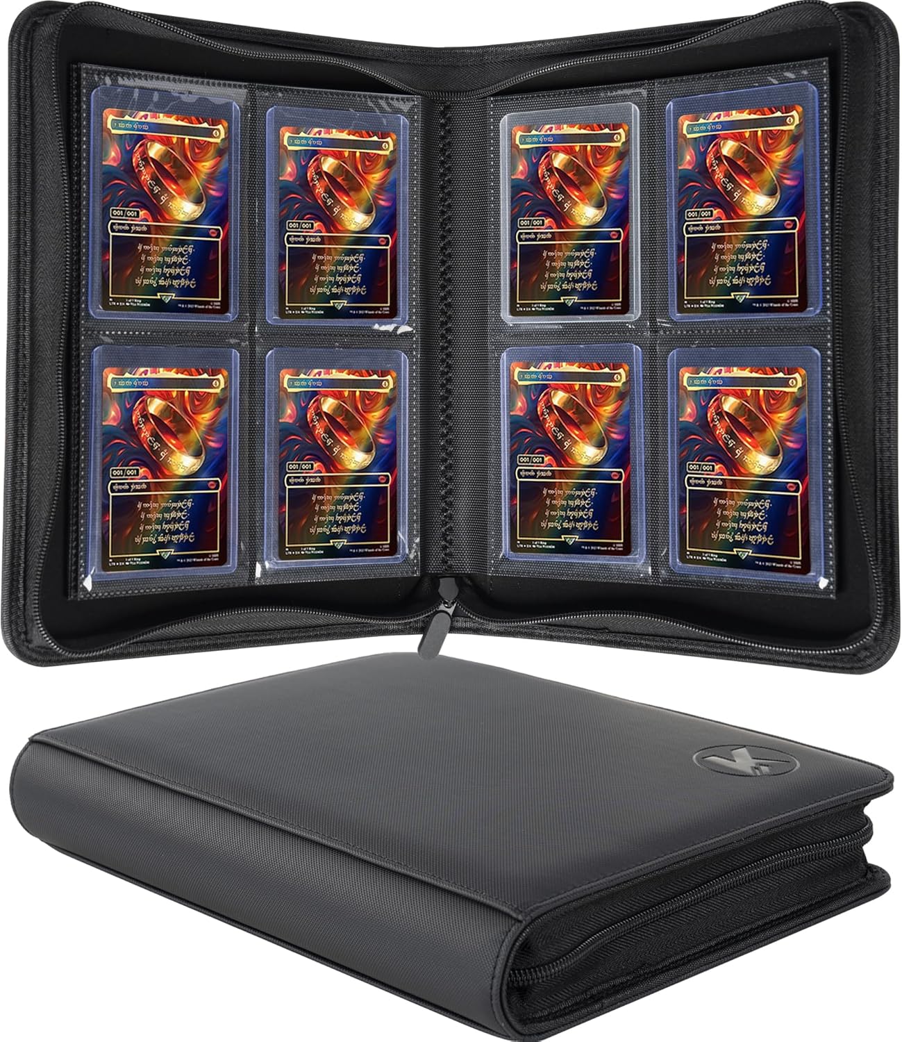 Toploader Binder, Holds 128+ Toploaders, 4 Pocket Top Loader Card Storage Case, Double-Sided Pockets for trading card in 3 x 4'' Toploaders