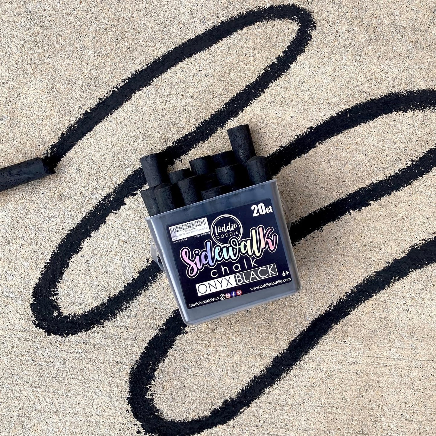 Loddie Doddie Black Sidewalk Chalk Bucket - 20 Count Jumbo Sticks Non-Toxic - Sidewalk Chalk For Kids & Outdoor Activities