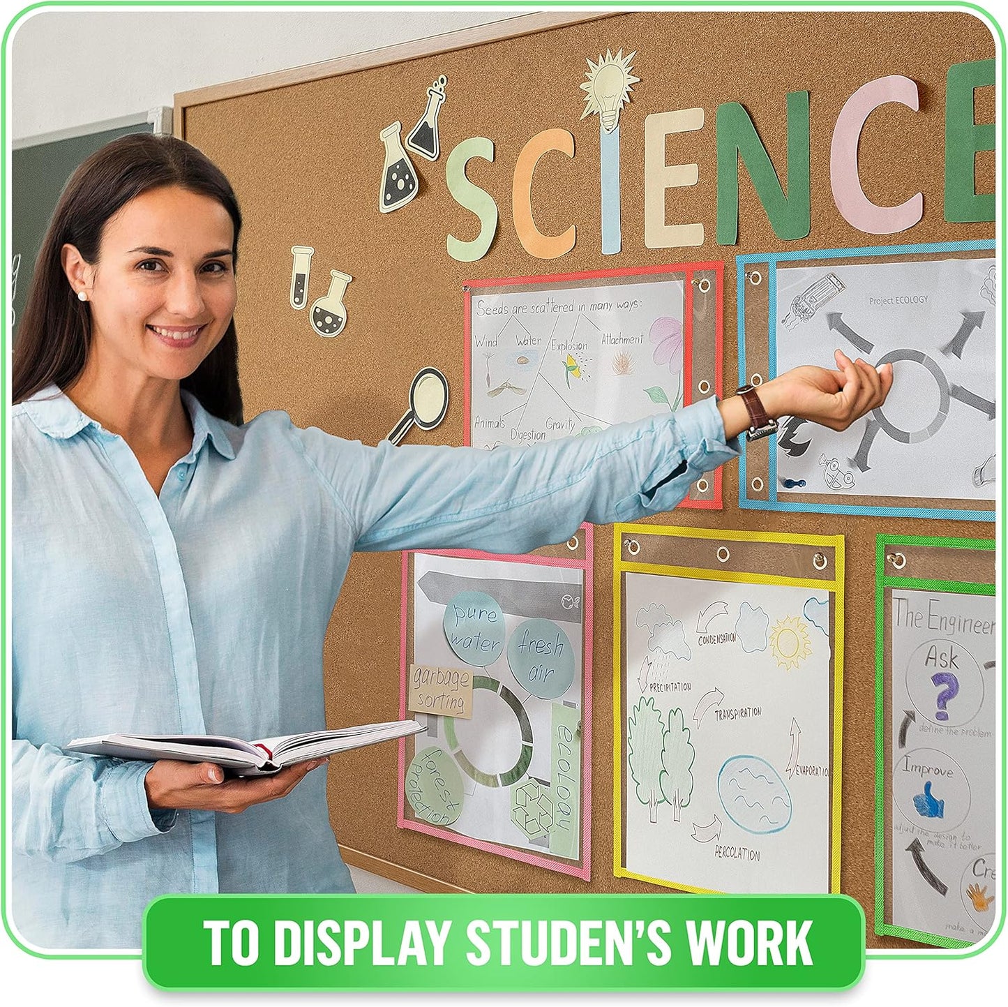 22 Dry Erase Pockets Reusable Sleeves 10x13 - Dry Erase Pocket Sleeves Dry-Erase Sleeve Classroom Pack Dry-Erase Sheet Protectors Pouches Write and Wipe Pockets Erasable Pocket Sleeves for Classroom