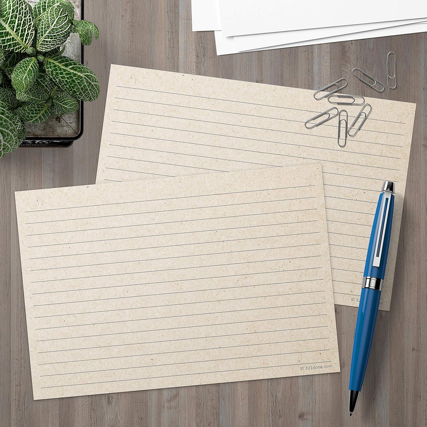 321Done Jumbo Rustic Index Cards - Made in USA - Large Size 5x7 Horizontal (Set of 50), Kraft Tan College-Ruled Lined Notecards Double-Sided, Thick Heavy Duty Cardstock, Simple Note Cards Lines, XL