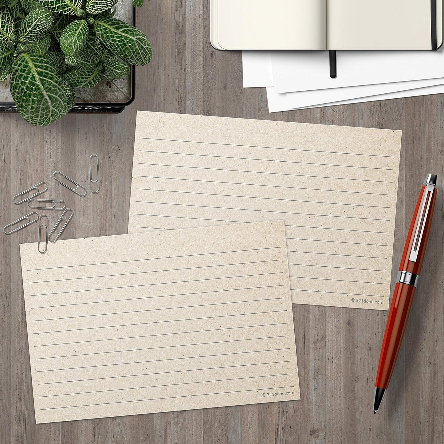 321Done Rustic Ruled Index Cards - Made in USA - Large 4x6 (Set of 50), Kraft Tan, College-Ruled Lined Notecards Double-Sided, Thick Heavy Duty Cardstock, Simple Cute Pretty Note Cards with Lines